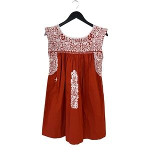 Mi Golondrina Embroidered Sleeveless Short‎ Dress Burnt Orange Small